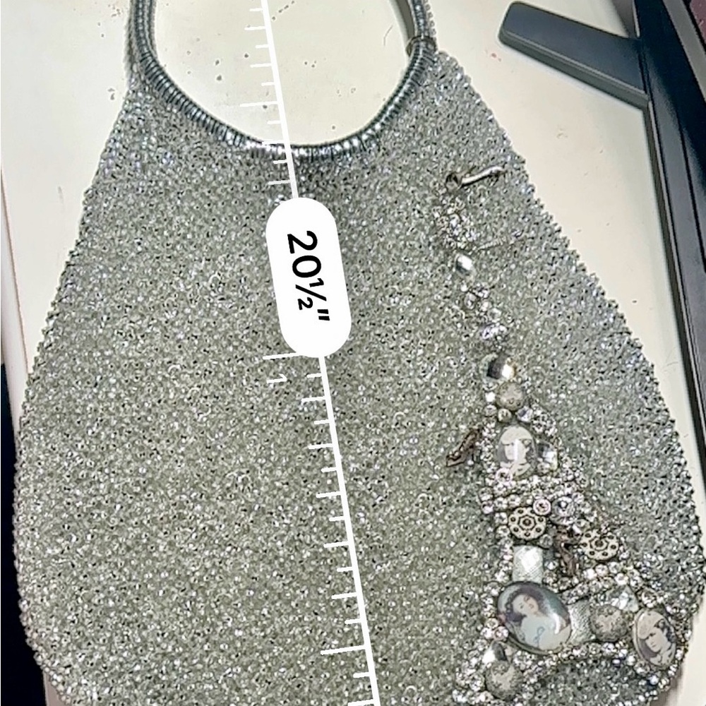 Elegant Silver Beaded Tote Bag - Picture 6 of 8